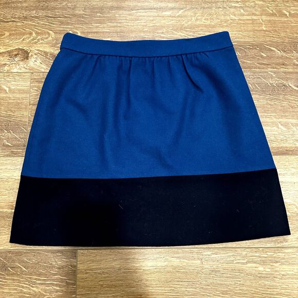 J Crew Black Blue Color Block Wool Skirt Women's Sz 4 Career Wear - Picture 1 of 8